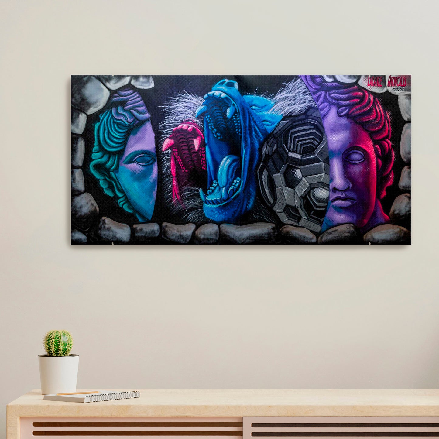 'Split Face Wolf-Drake Arnold-2022|Mural Maze Canvas Print image 0